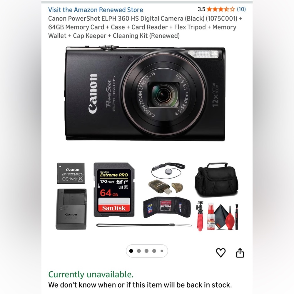 Canon ELPH 360 HS Black Camera Set